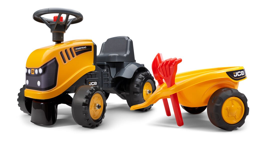 12321 Porteur tracteur enfants avec remorque, râteau et pelle, tracteur